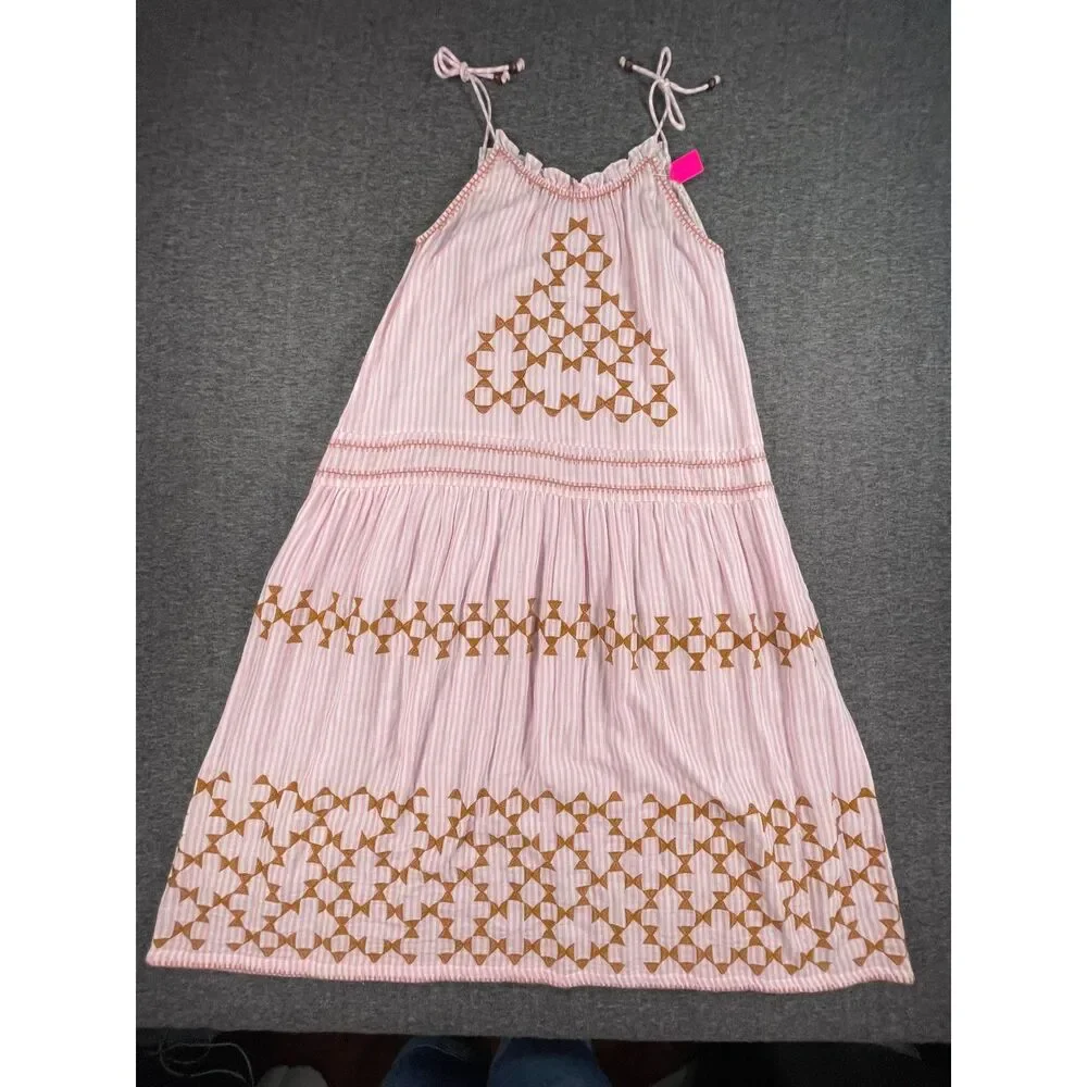 Uncle Frank Candy Stripe Dress Designer Archive Sample Pink Cotton Boho Midi - Picture 2 of 12